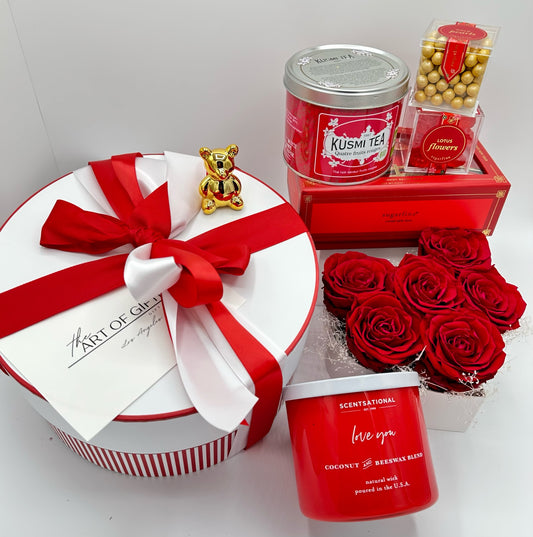 #13 Red and White Gift Box with eternal flowers