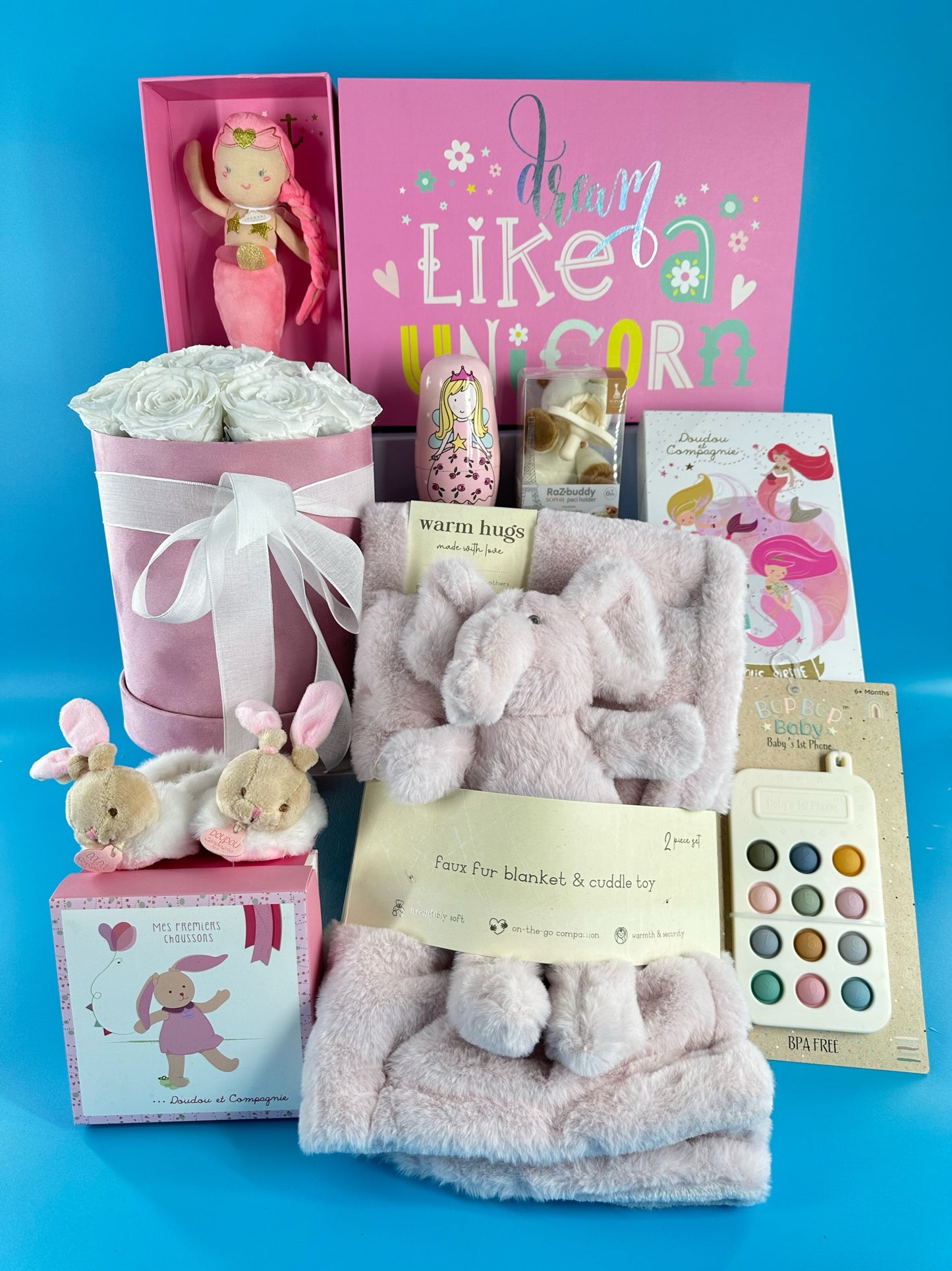 Welcome Baby Girl Gift Box with Flowers