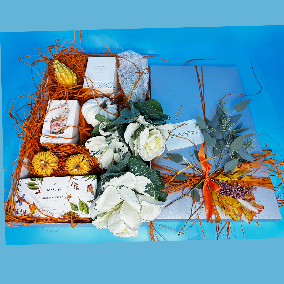 Fall Style Large Gift Box with Fresh Flowers