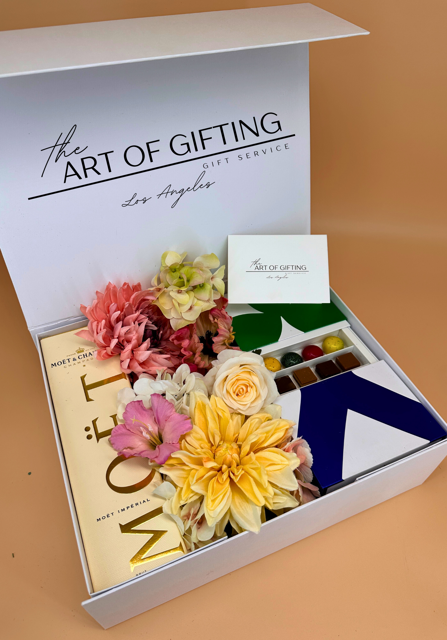 Gift with premium chocolate and fresh flowers