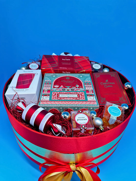 Red Large Christmas Gift with Tea Forte Sugarfina Christmas Carol book